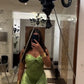 Robe de soirée longue en satin vert vintage élégante, robe de bal, robe de soirée, robe de soirée nv3695
