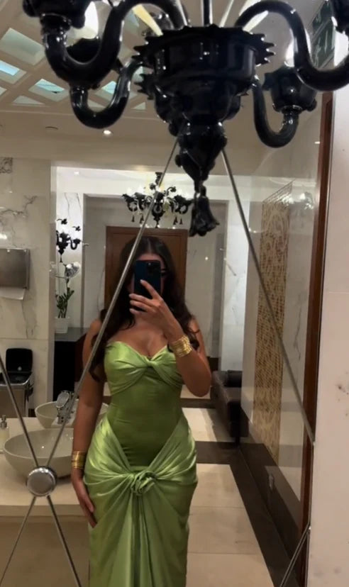Robe de soirée longue en satin vert vintage élégante, robe de bal, robe de soirée, robe de soirée nv3695