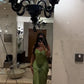 Robe de soirée longue en satin vert vintage élégante, robe de bal, robe de soirée, robe de soirée nv3695