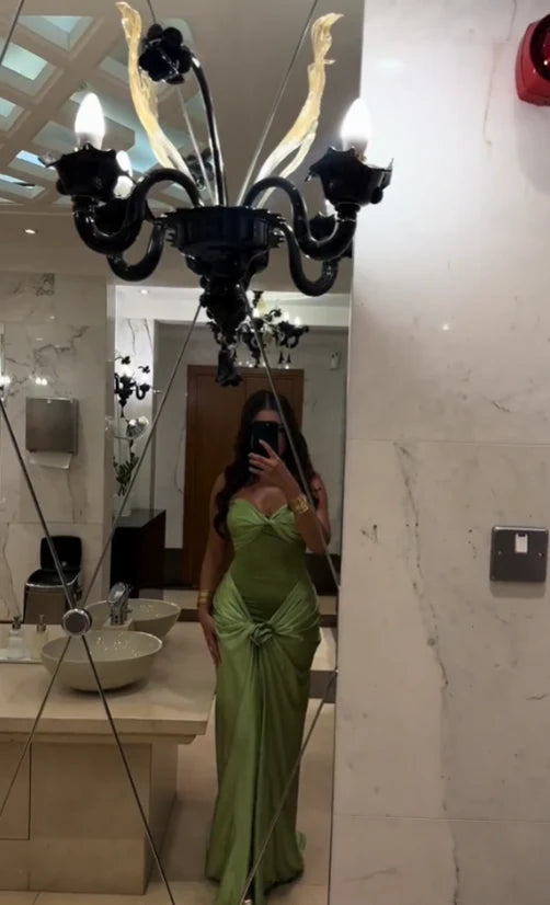 Robe de soirée longue en satin vert vintage élégante, robe de bal, robe de soirée, robe de soirée nv3695