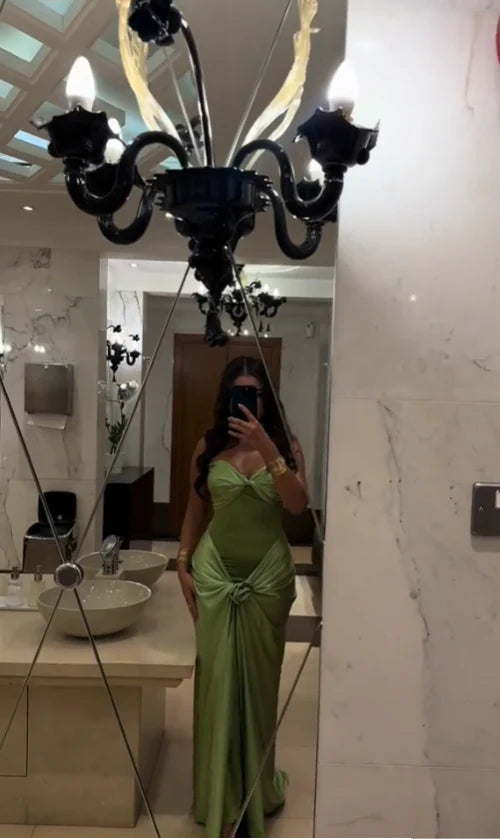 Robe de soirée longue en satin vert vintage élégante, robe de bal, robe de soirée, robe de soirée nv3695