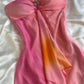 Pink Gradient Fashion Strapless Rhinestone Long Chiffon Ball Gown Evening Dress Party Dress nv3266