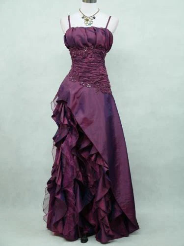 Robe de soirée longue en satin violet foncé, élégante et raffinée, à bretelles spaghetti et perles, style rétro, nv3627