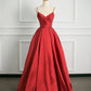 Red satin spaghetti straps long elegant ball gown evening dress nv3404