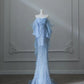 Blaues wunderschönes, modisches, exquisites, perlenbesetztes, langes, bodenlanges Tüll-Abschlussballkleid, Abendkleid, Geburtstagspartykleid, NV3733