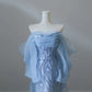 Blaues wunderschönes, modisches, exquisites, perlenbesetztes, langes, bodenlanges Tüll-Abschlussballkleid, Abendkleid, Geburtstagspartykleid, NV3733