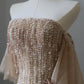 Robe de soirée élégante en tulle rose, luxueuse et luxueuse, avec perles exquises et sexy, coupe trapèze, épaules dénudées, sequins, longue, nv3813