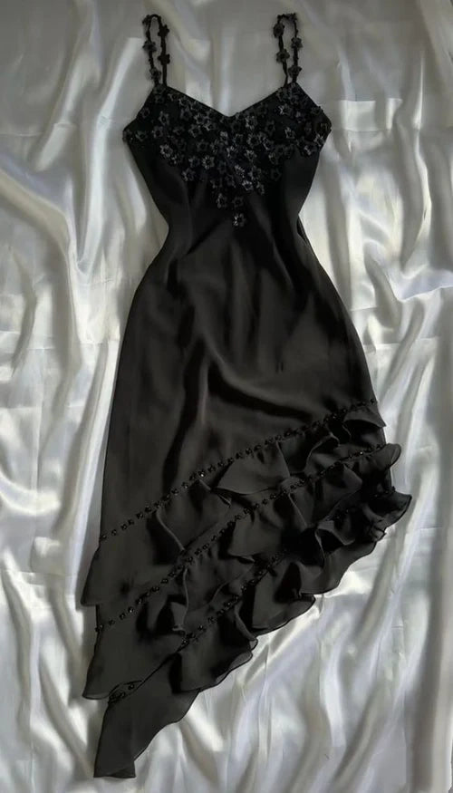 NiceVestidos - Robe de soirée courte/mi-longue à imprimé floral noir nv5463