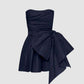 Marineblaues schulterfreies, modisches, kurzes Satin-Heimkehrkleid, Geburtstagspartykleid, NV5279