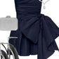 Marineblaues schulterfreies, modisches, kurzes Satin-Heimkehrkleid, Geburtstagspartykleid, NV5279
