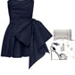 Marineblaues schulterfreies, modisches, kurzes Satin-Heimkehrkleid, Geburtstagspartykleid, NV5279