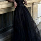 Black Elegant A-line Off-shoulder Tulle Long Ball Gown Evening Dress nv2746