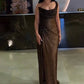 Brown Shiny Sequin Maxi Dress Long Ball Gown Evening Dress nv2668