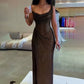 Brown Shiny Sequin Maxi Dress Long Ball Gown Evening Dress nv2668
