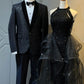 Schwarzes, glänzendes langes Ballkleid NV6624