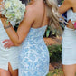 blaues florales schulterfreies süßes kurzes figurbetontes Homecoming-Kleid Cocktailkleid Ballkleid Partykleid nv1730
