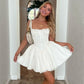 Rückenfreier, plissierter kurzer Spitzenrock, schmale Passform, Korsett, sexy Minikleid, elegantes französisches weißes Kleid nv1712