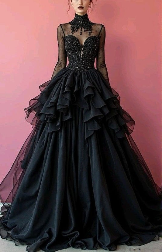 NiceVestidos – Kreatives schwarzes, glitzerndes Vampir-Ballkleid NV6068