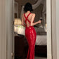 Charmante robe de soirée sirène rouge à paillettes et dos nu, nv5394