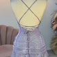 NiceVestidos--Purple Sparkling Short Satin Homecoming Dress NV5689