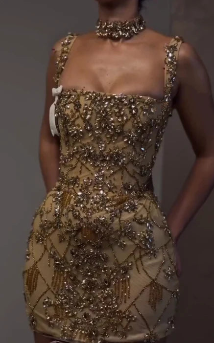 Wunderschönes, enges, ärmelloses, kurzes, goldenes Homecoming-Kleid für die 8. Klasse, Sommerkleid für die Mittelschule, Hoco-Kleid, Homecoming-Outfit, NV5322