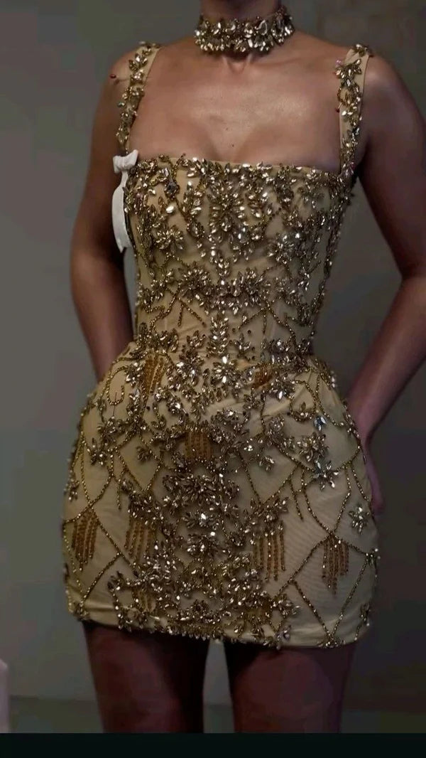 Wunderschönes, enges, ärmelloses, kurzes, goldenes Homecoming-Kleid für die 8. Klasse, Sommerkleid für die Mittelschule, Hoco-Kleid, Homecoming-Outfit, NV5322