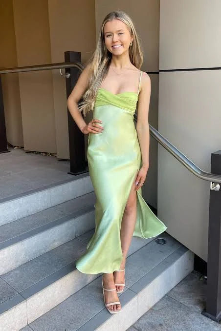 Simple Fashion Sage Green Spaghetti Strap Party Dress Evening Gown Prom Dress nv1793