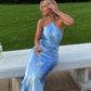 Light blue sexy elegant sling mermaid long sleeve popular fashion long evening dress birthday party dress sling medium length simple prom dress nv2390