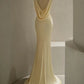 Light Yellow Fashion V-neck Backless Mermaid Long Elegant Satin Floor Length Ball Gown Evening Dress nv3458