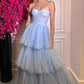 Light Blue Sweetheart Off Shoulder Impressive A-Line Tulle Tiered Long Ball Gown Evening Gown Party Dress ribbons galore dress to impress nv2572