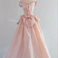 Pink 3D Floral Retro Elegant A-Line Off-the-shoulder Long Ball Gown Evening Dress nv2942