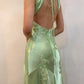 Robe de soirée longue style sirène, vert sauge/rose, vintage, col en V, bretelles spaghetti, dos nu, robe de bal formelle, nv3599