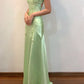 Robe de soirée longue style sirène, vert sauge/rose, vintage, col en V, bretelles spaghetti, dos nu, robe de bal formelle, nv3599