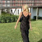 Robe de soirée longue noire à bretelles spaghetti et volants style sirène, robe d'invité de mariage, robe de bal, robe de soirée nv1952