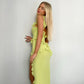 Green shoulder strap ruffled long slit party dress evening gown ball gown nv1863