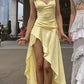 Yellow spaghetti strap ruffle irregular hem long ball gown evening dress party dress nv2310