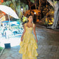 Light Yellow Ruffle Tiered A-Line Long Party Dress Prom Gown Evening Gown nv1778