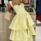 Light Yellow Ruffle Tiered A-Line Long Party Dress Prom Gown Evening Gown nv1778