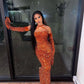 Gorgeous Shiny Orange Cross Strap Tube Mermaid Sequin Long Slim Fit Ball Gown Evening Dress Party Dress nv3239