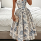 Blaues, schulterfreies, modisches, kurzes Satin-Heimkehrkleid mit Blumenmuster, Geburtstagspartykleid, NV5280