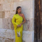 Gelbgrünes schlichtes, modisches One-Shoulder-Off-Shoulder-Schlitz-Bankettkleid Homecoming-Kleid Partykleid NV2367