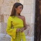 Gelbgrünes schlichtes, modisches One-Shoulder-Off-Shoulder-Schlitz-Bankettkleid Homecoming-Kleid Partykleid NV2367