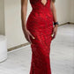 Rotes sexy Pailletten Meerjungfrau langes Ballkleid Partykleid Abendkleid nv1926