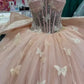 robe de soirée en tulle rose papillon perlée robe de bal nv2685