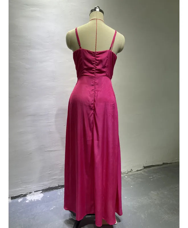 Camisole-Kleid mit unregelmäßigem Rüschenbesatz und Schlitz, Rosarot, NV1339