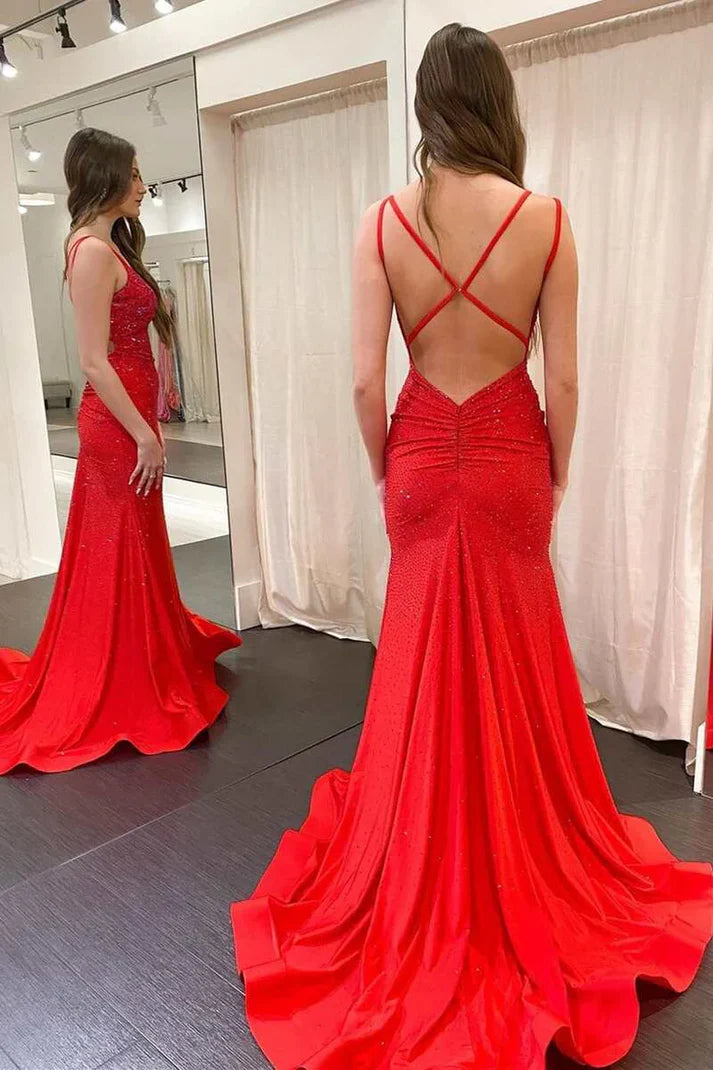 Robe de soirée longue argentée scintillante à bretelles spaghetti, style sirène, coupe ajustée, dos nu, jaune, robe de bal, robe de soirée formelle, nv3431