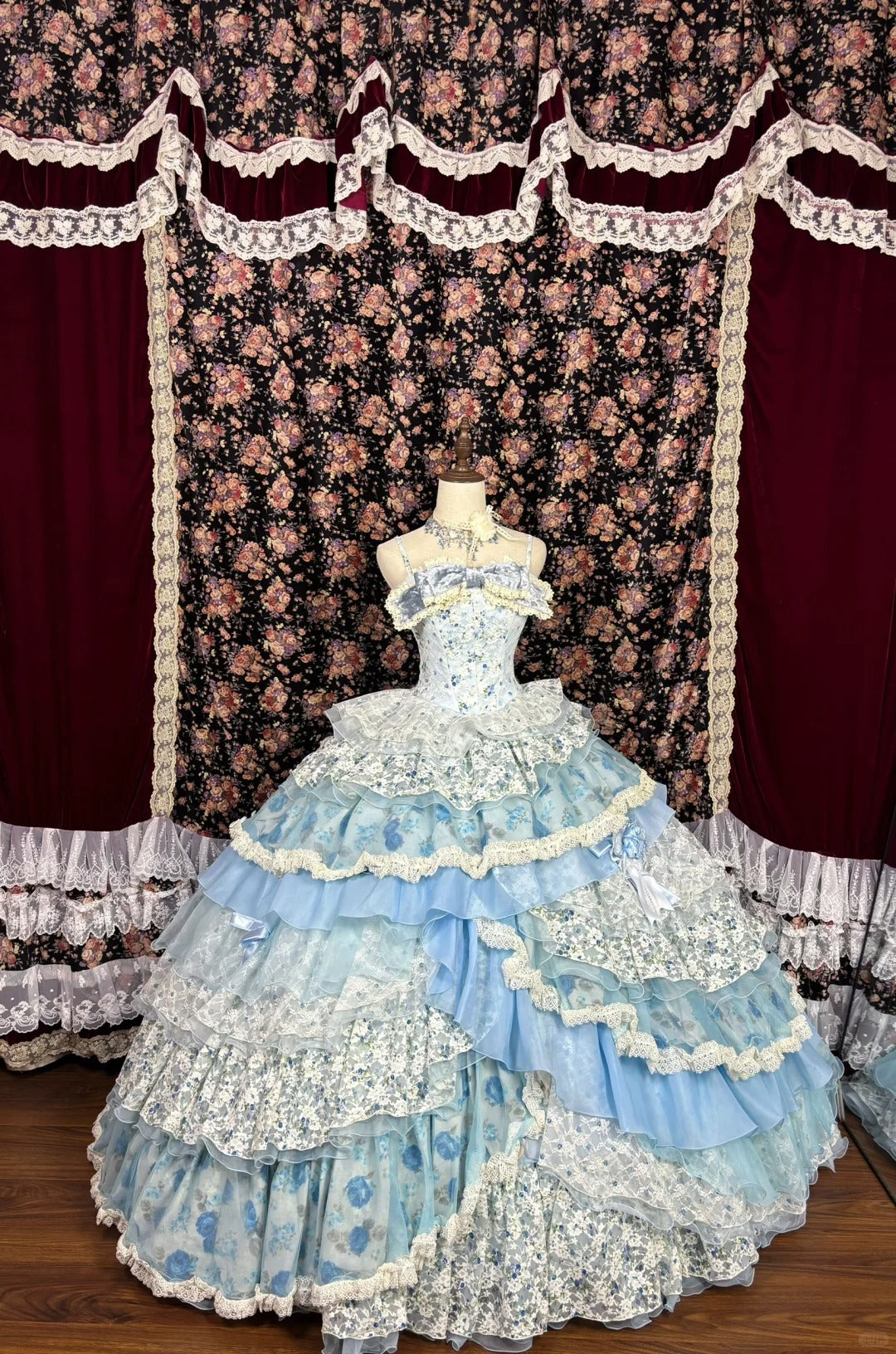 Blaues, geblümtes Prinzessinnen-Ballkleid aus Tüll, langes Abendkleid für Quinceanera, NV4651