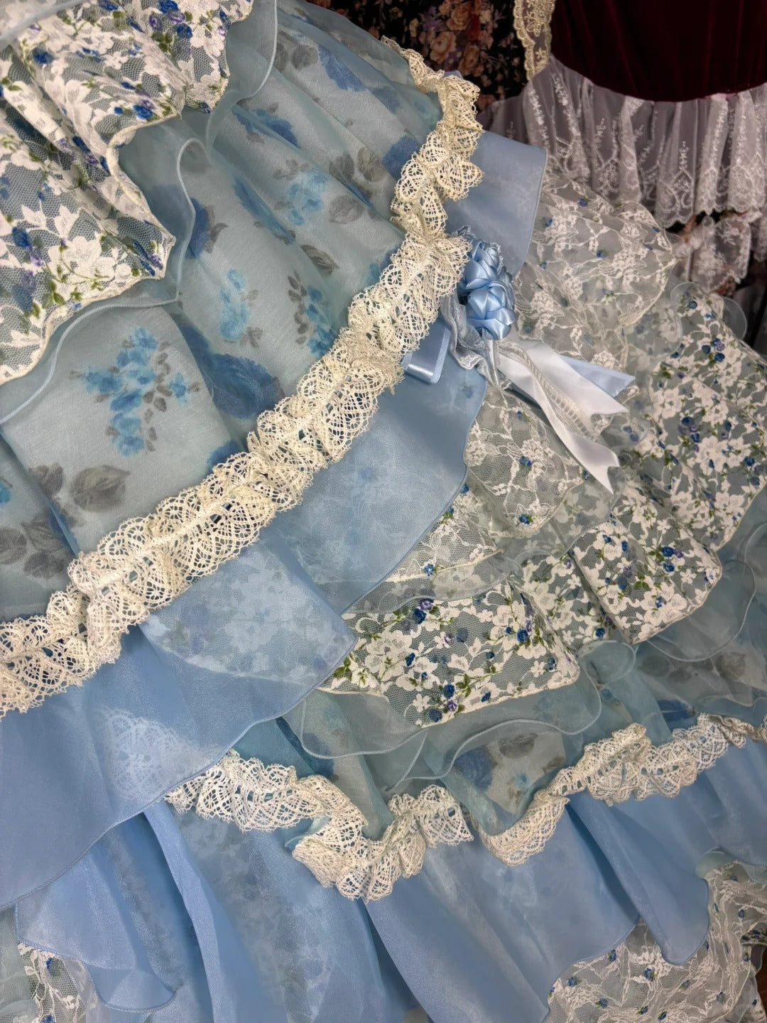 Blaues, geblümtes Prinzessinnen-Ballkleid aus Tüll, langes Abendkleid für Quinceanera, NV4651