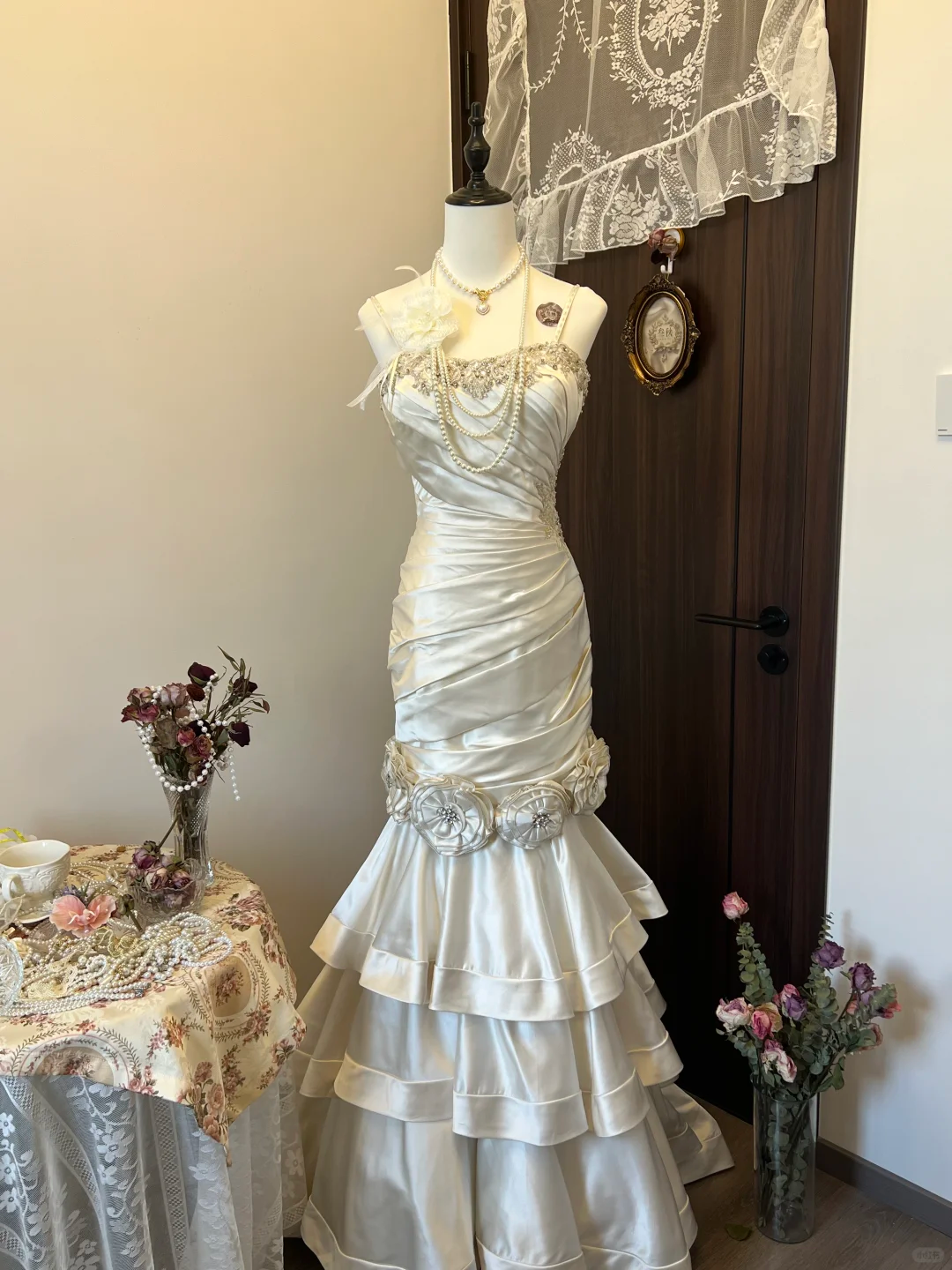 Robe de mariée longue en satin blanc ivoire à fleurs et perles, robe de soirée, nv4216