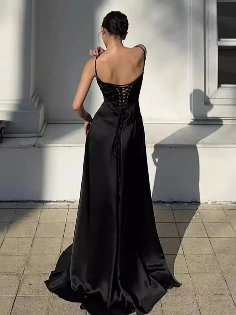 Schlichtes braunes A-Linien-Ballkleid mit Spaghettiträgern, Partykleid nv1713